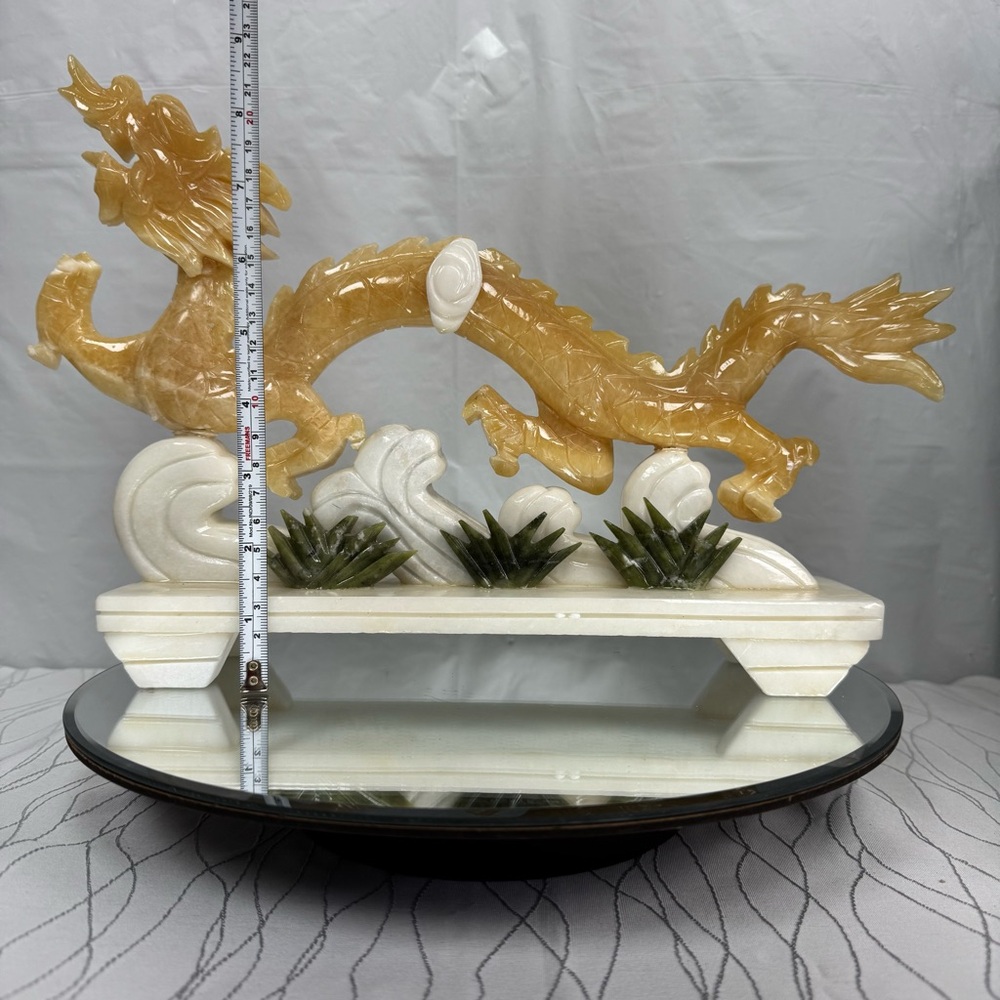 Yellow Jade Carved Stone Serpent Dragon Statue - Picture 7 of 13